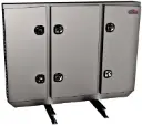 Semi Tractor Headache Racks, Aluminum Smooth Body & Triple Doors, 1 Chain Rack in Outside Compartments and 3 Shelves in Center Compartment, with SS DT-T-Handle Lockable Locks and I-Beam Mount - A-RB51 Series.