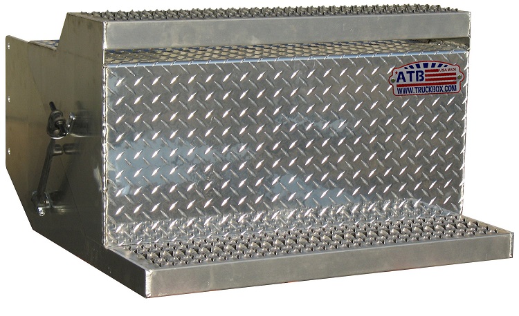 A-BB41S 15"H x 30"D Aluminum Semi Truck Battery Boxes with Top & Bottom Strut Steps SS Internal Battery Mounts Top Front Open Rubber Latches All Smooth Body with Diamond TP Finish Lid.