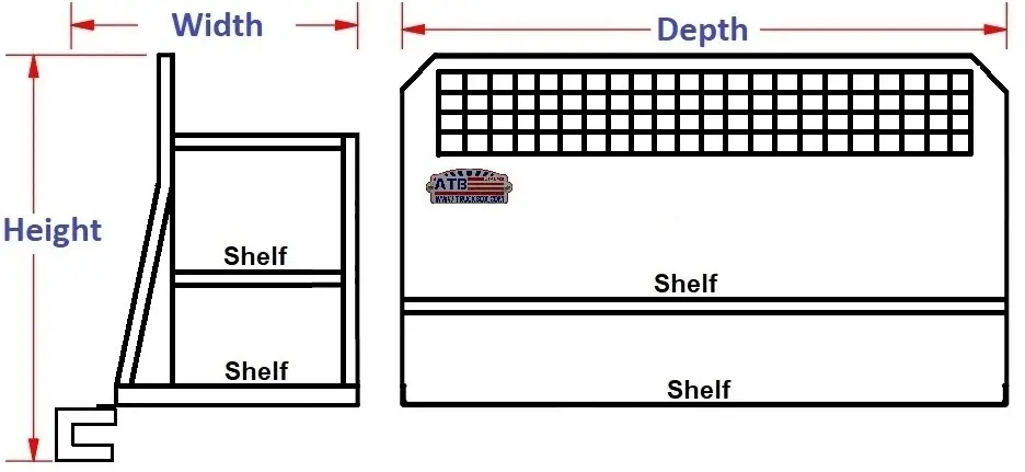 A-PC61- Chevy - 45"H x 57"W - Aluminum Pickup Back Seat Cargo Storage Cab Divider Shelf System, Super Heavy Duty with Fire Extinguisher Space - Short Shelf, Powder Coated MX-Black BODY ONLY.
