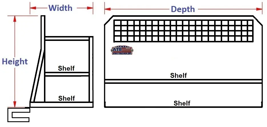 A-PC61-C - 45"H x 57"W - Aluminum Chevy Pickup Back Seat Cargo Storage Cab Dividers Shelf System, Super Heavy Duty with Fire Extinguisher Space - Short Shelf and Powder Coated MX-Black BODY ONLY.
