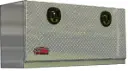A-SG42 - .100 Aluminum Topside Truck Rail Utility Toolbox, Heavy Duty, All Diamond Tread Plate Finish, Single/Double Drop Open (Raised) Door(s) with Cable Support & SS DT-T Handle Locks.