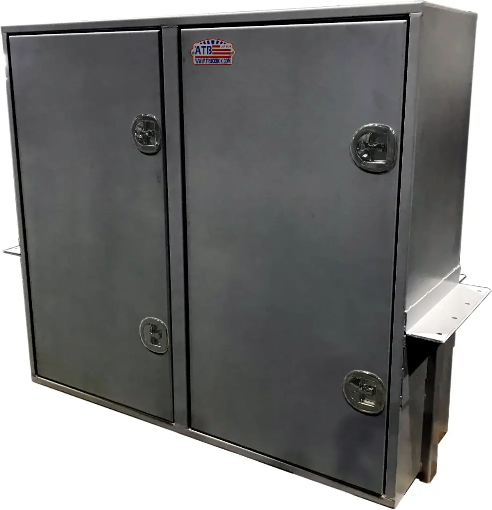 [S-SRD53M-652048DL-BX739] S-SRD53M- 65"H Steel Shelves & Drawers Toolbox, DOUBLE Side Open Doors with SS DT-T Handle Locks, 3 Shelves, 9 Drawers & Deck Mounting Bracket, All Powder Coat Finish. (65H-20D-48W, Texture BX-Black, Left-Driver)
