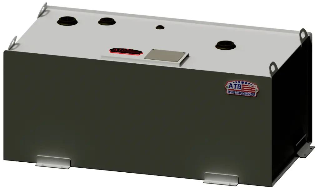 [S-TS5-202454D-BX2] S-TS5 - 12g Steel Fuel Tank, Heavy Duty, with Mounting L-Brackets Baffled Larger Tanks - 2", 1-1/2" & 3/8" Female Fitting, Top and Bottom 3/8" Side Drain, Powder Coated Finish (84 Gal. 20H-24D-45W, Texture BX-Black)