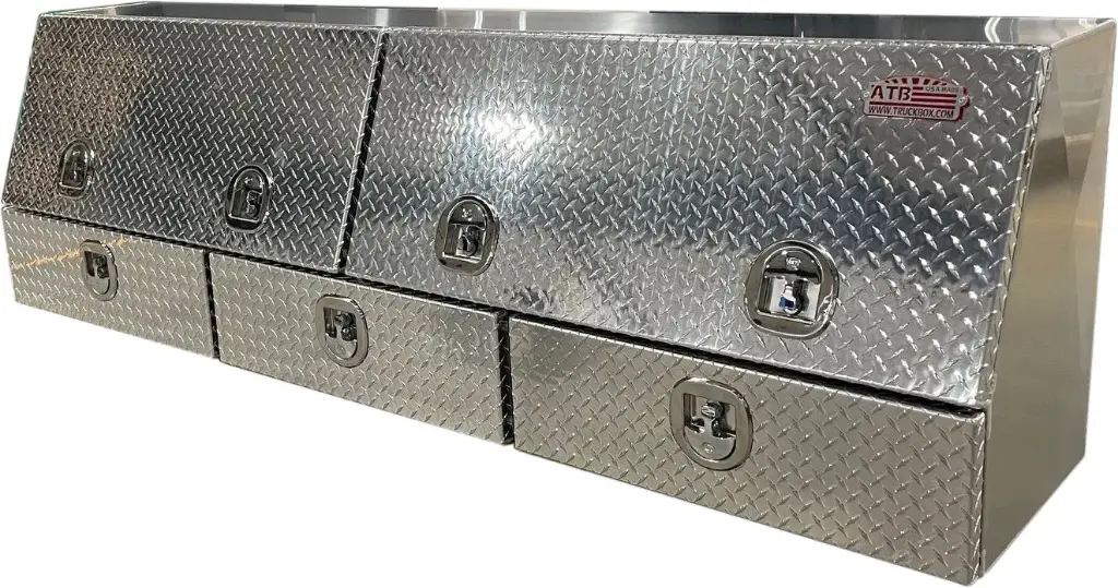 [A-DU41-211472DT-T] A-DU41- Aluminum Drawer Utility Toolbox, Heavy Duty, Smooth Body, Diamond TP DOUBLE Top Hinged Doors & TRIPLE Drawers with SS DT-T-Handle Locks. (21H-14D-72W)