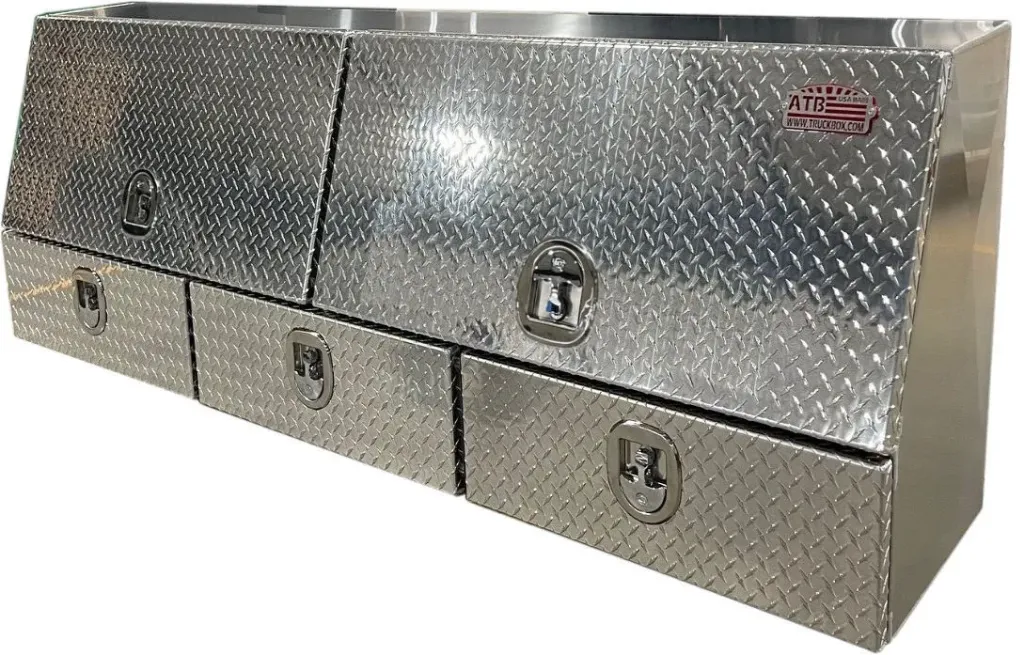[A-DU41-211472DT-T] A-DU41- Aluminum Drawer Utility Toolbox, Heavy Duty, Smooth Body, Diamond TP DOUBLE Top Hinged Doors & TRIPLE Drawers with SS DT-T-Handle Locks. (Diamond TP Doors, 21H-14D-72W)