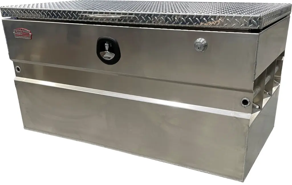 A-CS54- .125 Aluminum Chest Safe (Contractor Jobsite Box) Toolbox, Super Heavy Duty, Smooth Aluminum Body, Diamond TP Top Open Single Lid with Gas Springs and DT-Handle Pad-Lock-Cross Bar Latch