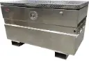 A-CS54 - .125 Aluminum Chest-Safe Jobsite Box, Industrial Grade Smooth Body, Diamond Tread Plate Top Open Lid with Gas Springs & SS DT-T Handle Pad-Lockable Crossbar Latch, Optional Fork Slots