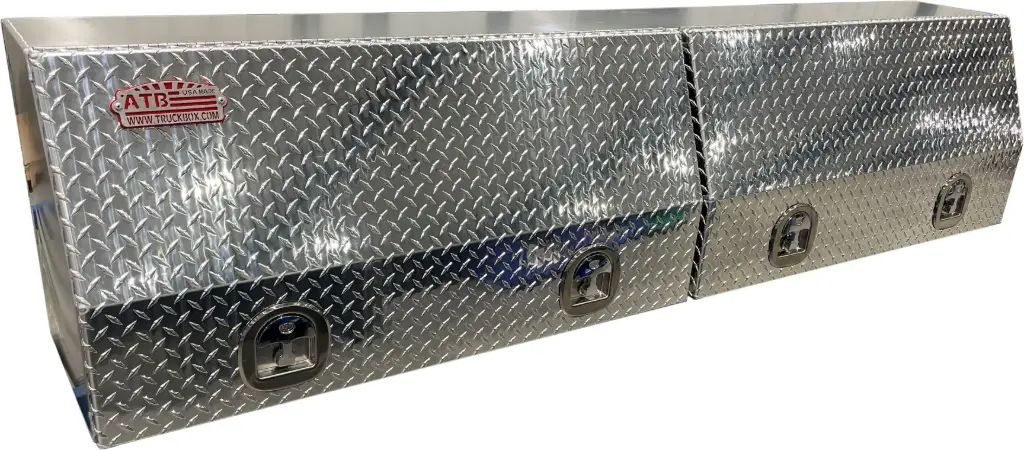 [A-SU41-211482D-T] A-SU41 - Aluminum Top Side Mount Compartment Utility Toolbox, Heavy Duty, All Smooth Body, Diamond TP Double Top Hinged Doors with Heavy Duty Shelf & SS DT-T Handle Locks - Plain/Powder Coat Finish. (21H-14D-82W)