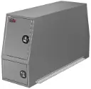 A-CP54 - .125 Aluminum Truck Cross-Pack Service Box, Super Heavy-Duty, Four Side Open Doors with SS DT-Handle Locks & Gas Springs, Two Adjustable Shelves, Straight Bottom Mounting Rail Brackets & Four Swivel Hooks, Smooth Finish/Diamond TP Finish/Powder Coat Finish
