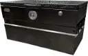 S-CS44 - 14g Steel Chest-Safe Jobsite Boxes Industrial Grade Smooth Body Diamond Tread Plate Top Open Single Lid with Gas Springs and DT-Handle Pad-Lockable Cross Bar Latch, Optional Fork Slots & Powder Coated Finish.