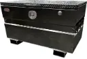 S-CS44 - 14g Steel Chest-Safe Jobsite Box, Industrial Grade, Aluminum TP Top Open Lid with Gas Springs & SS DT-Handle Pad-Lockable Crossbar Latch. Optional Fork Slots - All Powder Coat Finish.