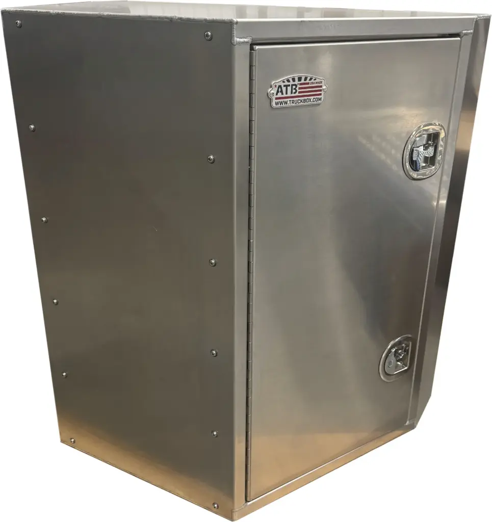 [A-FS51-241635-S] A-FS51 - .125 Aluminum Trailer A-Frame Cargo Toolbox Heavy Duty Smooth Finish, Both End Single Side Open Doors with SS DT-Handle Locks and Adjustable Shelf. (24, 16, 35)