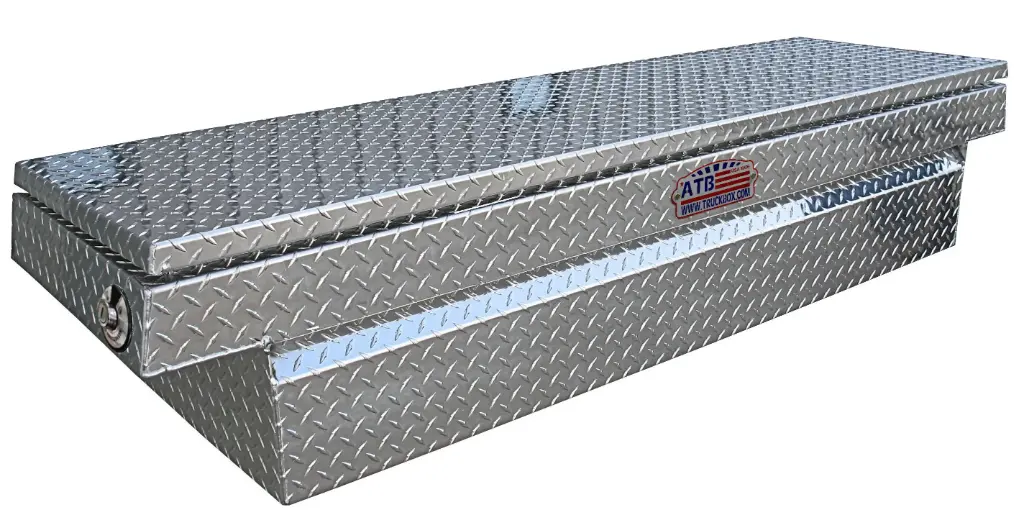 A-HC Series - Aluminum Pickup Truck Crossover Saddle Toolbox, Heavy Duty, Top Open Lid with Advanced Push Button Lock & Pro-Sliding Tray, Diamond TP/Powder Coat Finish.