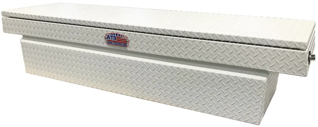 A-HC Series - Aluminum Pickup Truck Crossover Saddle Toolbox, Heavy Duty, Top Open Lid with Advanced Push Button Lock & Pro-Sliding Tray, Diamond TP/Powder Coat Finish.