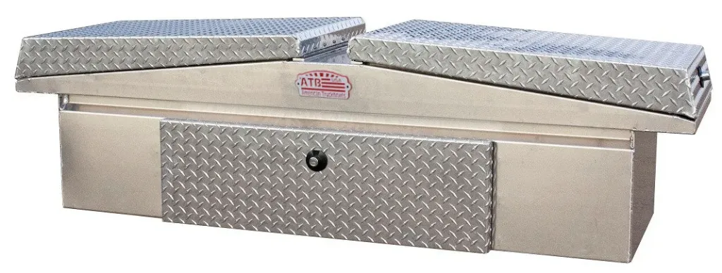 [A-LG4-16.52072-T1] A-LG-D Series - Aluminum Pickup Truck Crossover Low Profile Gullwing (EZ Grab) Toolboxes with Drawer, Super Heavy Duty, Smooth Aluminum Body, Double Diamond TP Top Open Lids with Push Button Locks & Pro-Sliding Tray, Smooth TP/Powder Coat Finish (Diamond TP Lid, 16.5H-20D-72W - 1 Drawer)