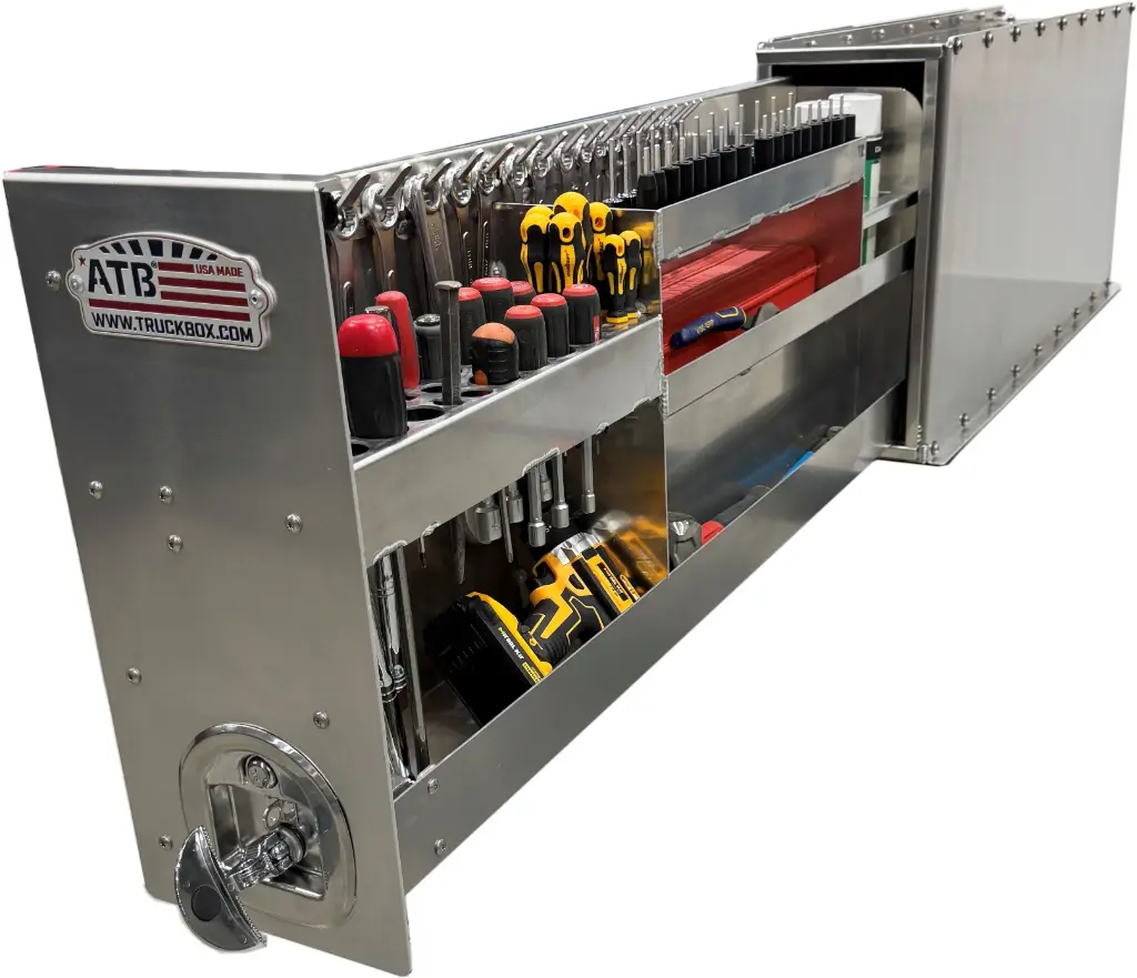 [A-DF42O-19469L-S2] A-DF42O- Aluminum Heavy Duty Pickup Drawer-Fender Toolbox with Tool Organizer Pullout Drawer & SS DT-Handle Lock All Smooth or Powder Coated Finish (All Smooth, Driver-Left, 19H-46D-9W - 1 Drawer)