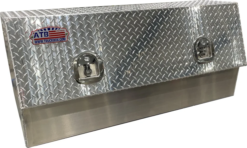 [A-TU41-211448S-T] A-TU41 - Aluminum HD Top Side Utility Flat Bed Truck Trailer Toolbox, All Smooth Body Diamond TP Single Top Hinged Slanted Door with Gas Springs & DT-T-Handle Locks. (21H, 14D, 48W)
