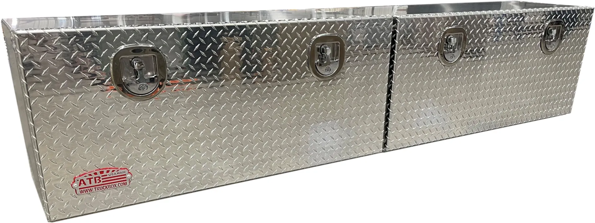 [A-SG52-181872DD-T] Aluminum Underbody Truck Trailer Toolboxes, .125 Super Heavy-Duty DOUBLE Drop Open Doors with Chains and with Stainless Steel Dolphin Tail Locks - A-SG52 Series (18H-18D-72W Double Doors)