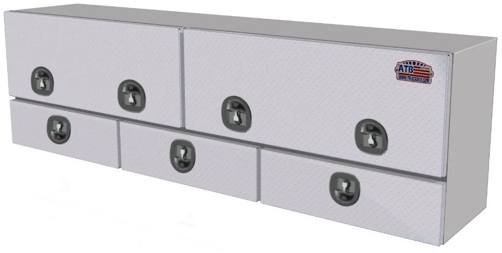 [A-DU42-211472DT-T] A-DU42 - Aluminum Top Mount Drawer Utility HD Toolbox, Smooth Body, Diamond TP Double Top Hinged Doors with Triple Drawers & Dolphin Tail T-Handle Locks (21H-14D-72W)