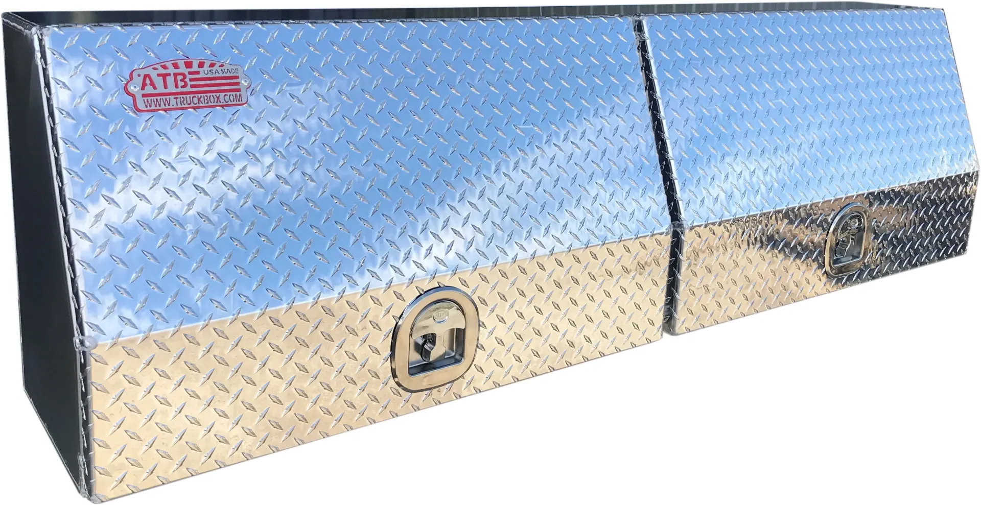 A-SU41 - Aluminum Top Side Mount Compartment Utility Toolbox, Heavy Duty, All Smooth Body, Diamond TP Double Top Hinged Doors with Heavy Duty Shelf & SS DT-T Handle Locks - Plain/Powder Coat Finish.