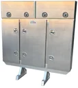 A-RB52 - Aluminum Semi Tractor Heavy Duty Chain Rack Boxes Smooth Body Triple Bottom & Double Top Doors, 1 Chain Hanger in Outside Compartments and 3 Shelves in Center Compartment with DT-T-Handle Locks and I-Beam Mount.