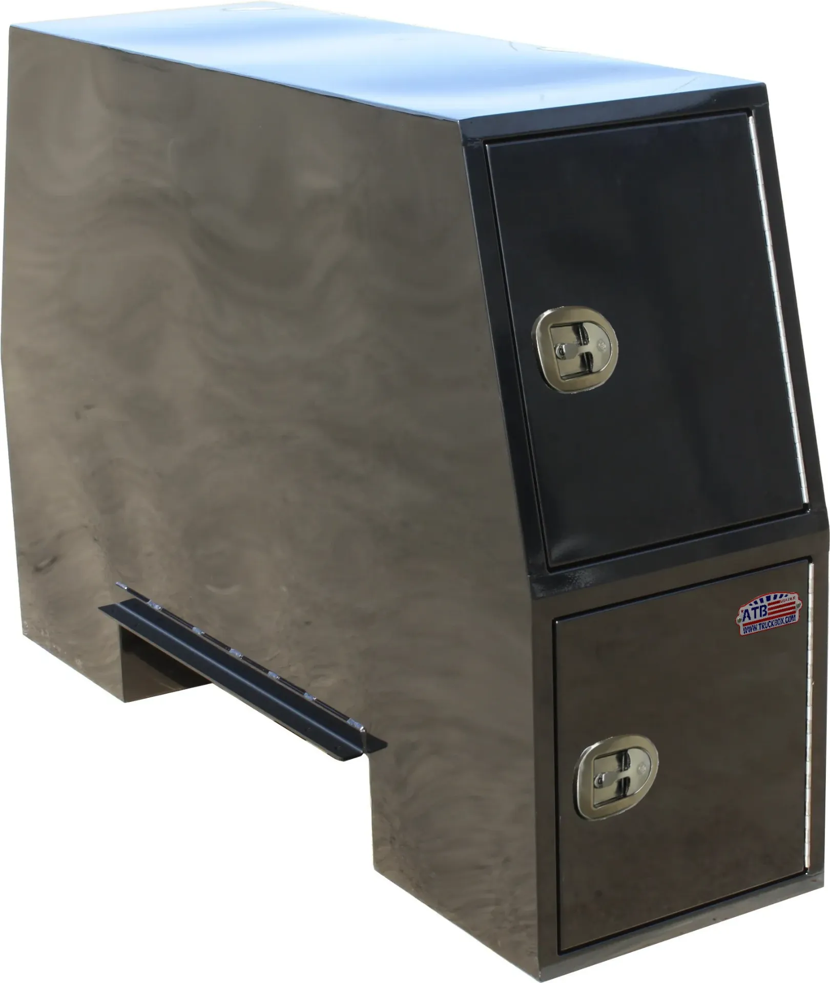 [S-CP41-558224-BX] Steel Crossover Backpack Truck Cross-Pack Toolboxes, 14g Steel Heavy Duty Four Side Open Doors with Gas Springs & SS-Dolphin Tail T-Handle Locks Two Fixed Shelves Four Hooks Built-in Frame, Mounting Rails and Powder Coated Texture Finish - S-CP41 Series (55H-82D-24W, BX-Black)