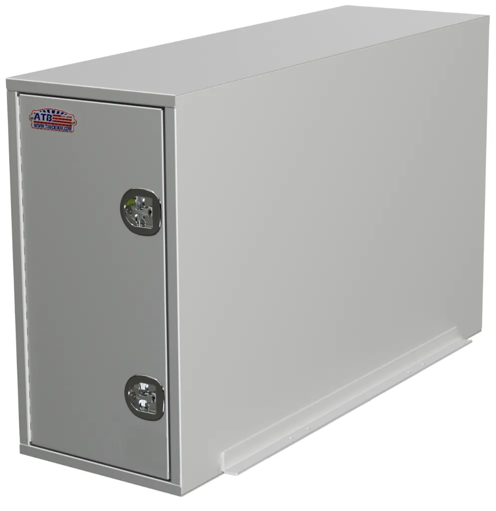 A-CP55 - Aluminum Heavy Duty Truck Cross-Pack Service Backpack Truck Boxes, Both End Single Side Open Doors with Gas Springs and SS DT-T-Handle Locks, Adjustable Shelves, Swivel Hooks & Frame Mount.