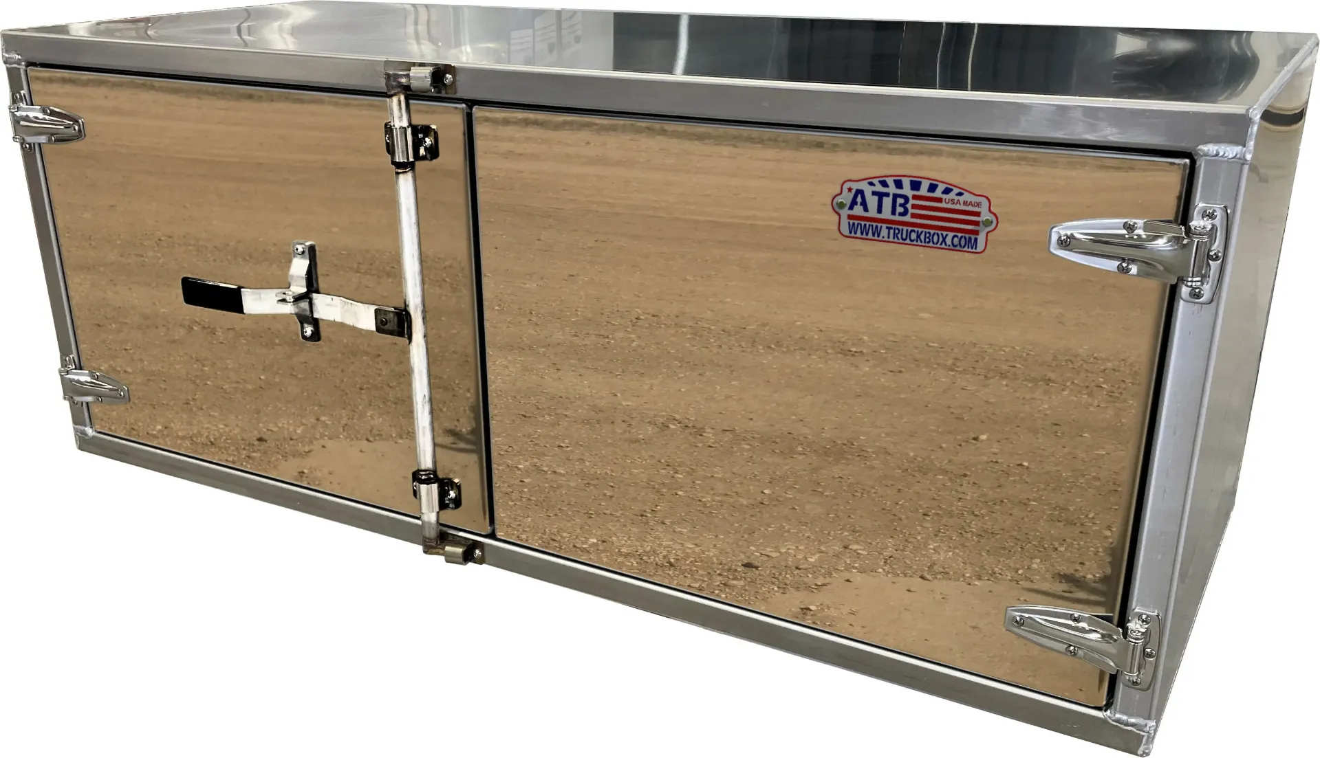 [A-SR55-181836DL-M] Aluminum Underbody Truck Trailer Toolboxes, .125 Super Heavy Duty, All Smooth Finish, Double Side Open Doors with Stainless Steel Bar Latch Lock - A-SR55 Series (18H-18D-36W, Smooth Body - Stainless Steel Mirror Doors)