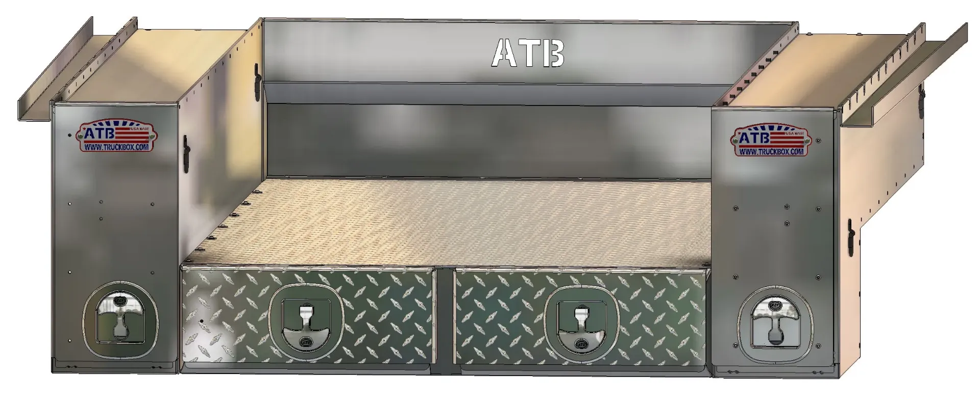 [A-BS51-206458D-T] Complete Truck Bed Toolbox in Aluminum For Pickups (20H-64D-58W - 5.5' Bed, Smooth Body - Tread Fronts and Top)