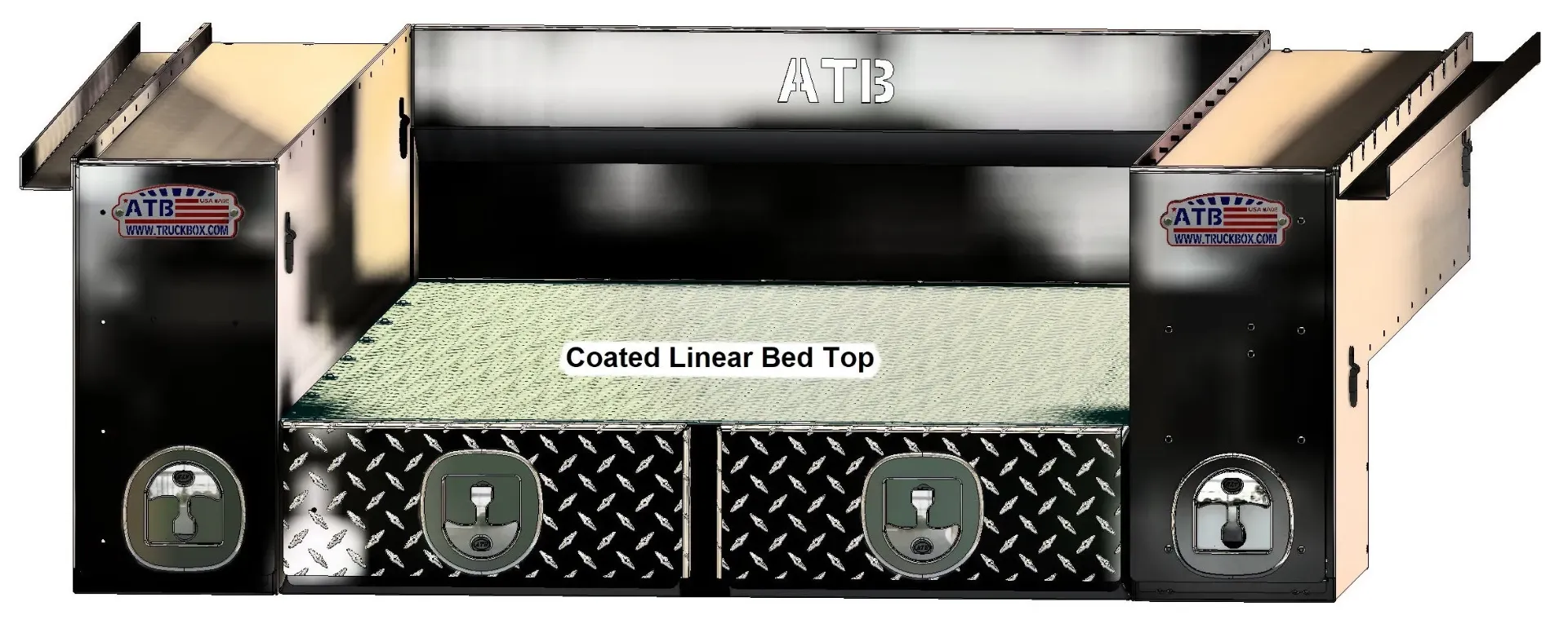 A-BS Series - Aluminum Complete Truck Bed Toolbox for Pickup Truck Beds - Both Side Pull-Out Tool Storage and Center Double Pullout Drawers with Removable Dividers.