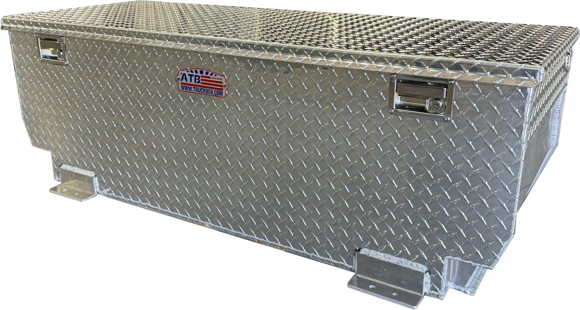 A-TT52 - Aluminum Pickup Truck HD Chest Fuel Tank Combo Toolbox, Fender Notched, All Diamond TP Finish, Top Open Single Lid with Gas Springs and Lift Handle Locks