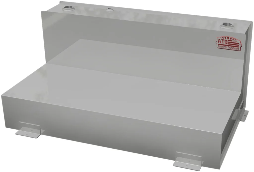 [S-TL41-162848S-BX2] S-TL41 - 14g Steel L-Shape Fuel Tank with Mounting L-Brackets, Single Baffled, Two 2", One 1-1/2" & One 3/8" Top Fittings, Side 3/8" Drain, Powder Coated MX-Black (16, 28, 48)