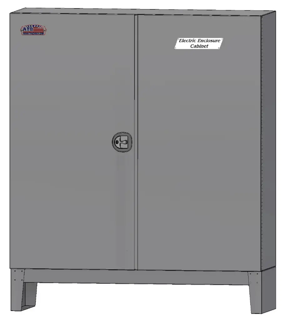 [S-EC44B-602460DL-G] S-EC44B - Steel Electric Enclosure Cabinet (With False Back Panel) with Box Stand, Left Side Open Double Doors, 3-Point Rod System, SS DT-Handle Lock (60H-24D-60W)