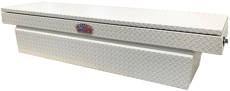 [A-HC3-142072-TTWX] A-HC Series - Aluminum Pickup Truck Crossover Saddle Toolbox, Heavy Duty, Top Open Lid with Advanced Push Button Lock & Pro-Sliding Tray, Diamond TP/Powder Coat Finish. (14, 20, 72, Smooth Aluminum, Textured White, Medium Duty)