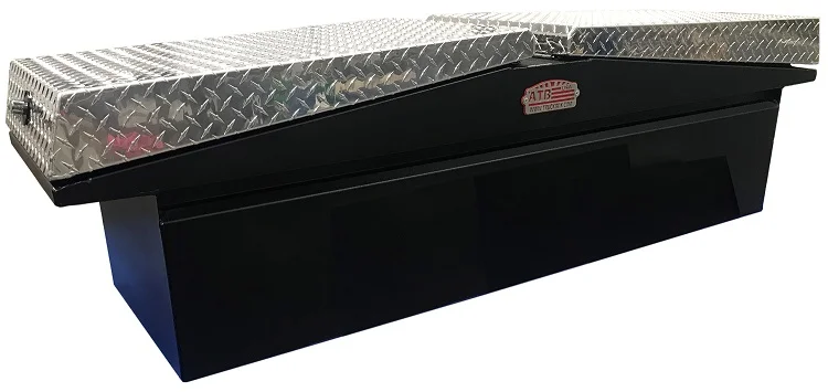 A-LG Series - Aluminum Pickup Truck Crossover Low Profile Gullwing (EZ Grab) Toolboxes, Super Heavy Duty, Smooth Aluminum Body, Double Diamond TP Top Open Lids with Push Button Locks & Pro-Sliding Tray, Smooth TP/Powder Coat Finish 