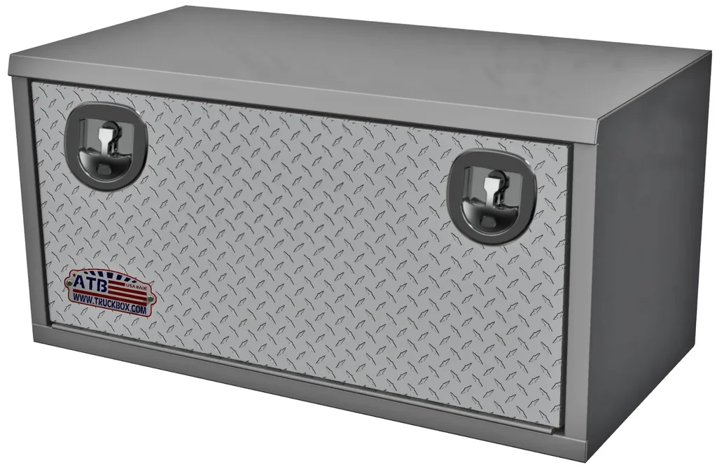 A-SR41 - Aluminum Truck Trailer Service Utility HD Toolboxes - Smooth Body & Diamond Tread Plate Single Drop Open Door with Cable Supports and  SS Dolphin Tale T-Handle Lock