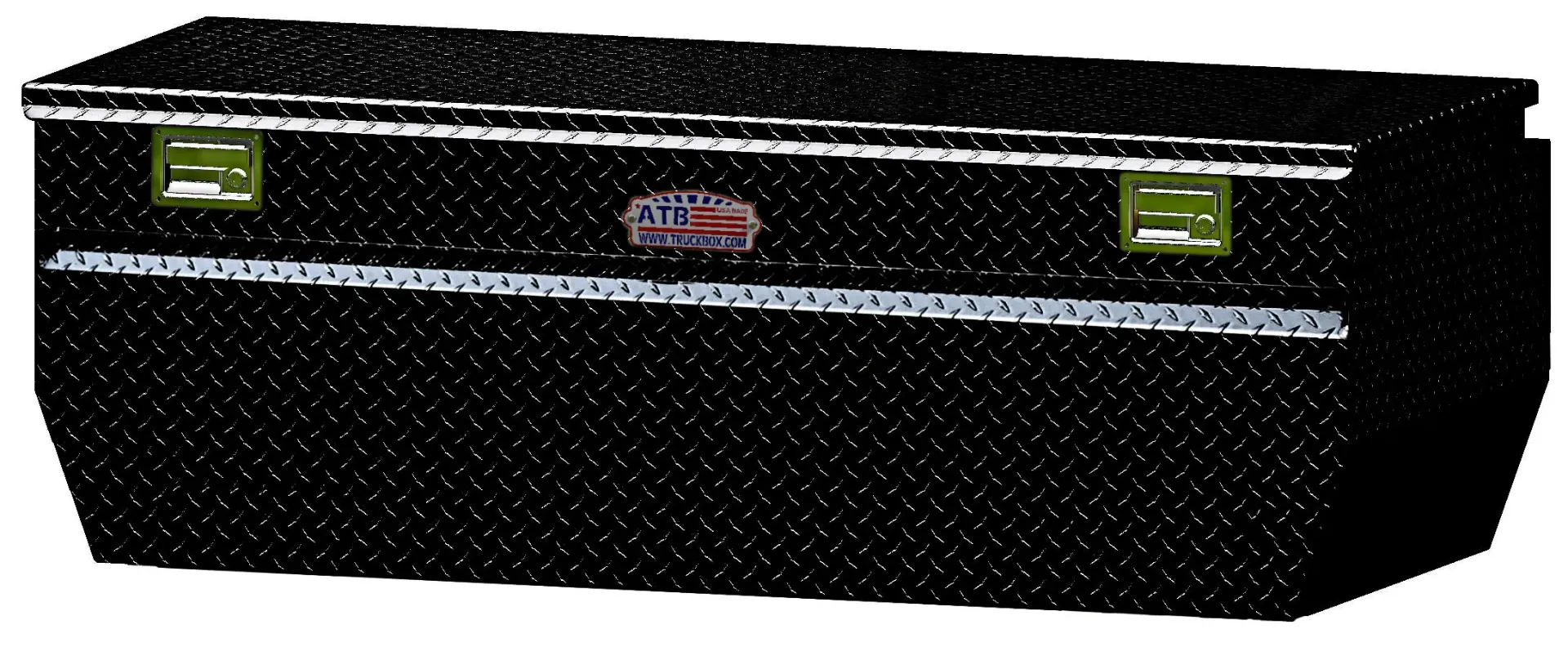 A-BC42B - HD Pickup Bed Chest Box, All Aluminum Diamond TP Finish, Offset Top Open Single Lid with Dual Gas Springs, Lid Supports & Double Recessed Handle Locks