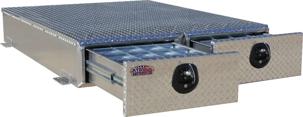 [A-BP51-87648-T2] A-BP51 - 8"H x 76"D x 48"W - Aluminum Truck Pullout Bed-Pack Toolbox, Smooth Body & Diamond TP Top and Drawer Front, Super HD, Double 74" Drawer (60" Slide) with Dividers and DT-T-Handle Lock.