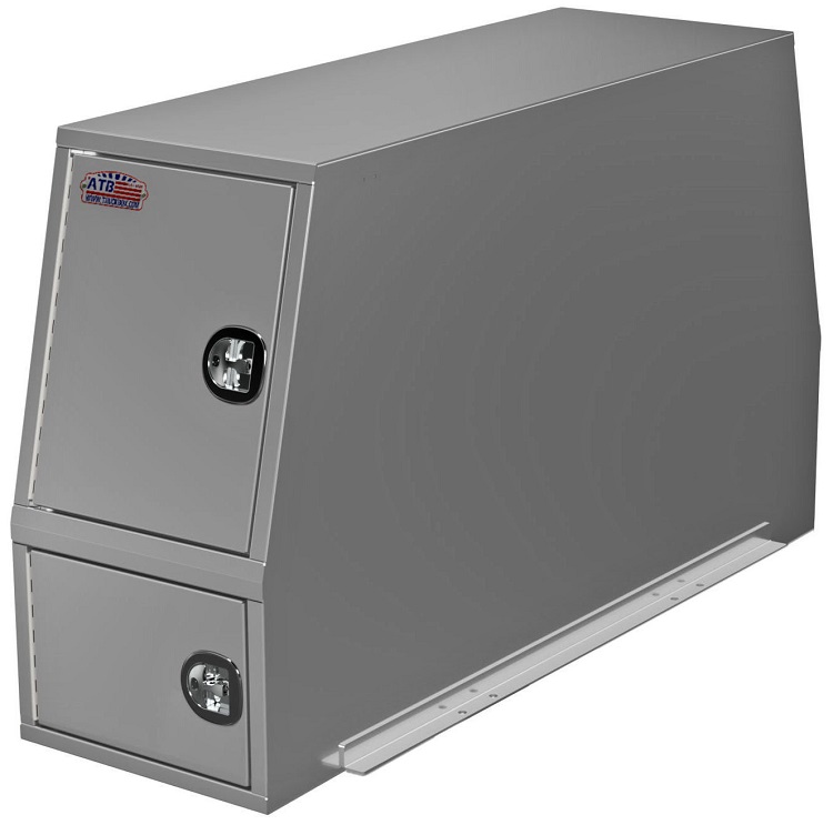[A-CP54-598524-S2] A-CP54 - 58"H x 92"D x 24"W - Aluminum Super HD Truck Cross-Pack Service Box, With DT-Handle Locks, Four Doors Side Open With Gas Springs, Two Shelves, Straight Bottom & Mounts, Four Hooks And All Aluminum Smooth Finish.