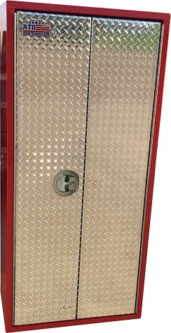 [A-GC41-651830DL-TR] GC41 - 65" H x 18" D x 30" W - Aluminum Truck Trailer Utility Toolbox, HD, With Fixed Shelves, All Smooth Body and Bright Diamond TP Finish Left Side Open Double Doors with SS 3-Point T-Handle Lock, Powder Coated Viper Red Body Only