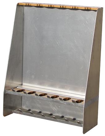 [A-GR06-441334-S] A-GR06- 44" H x 13" D x 34" W- Aluminum Wall Mount Gun Rack, Six Gun Position, All Smooth Aluminum Finish, Oak Gun Rests and Two Gear Shelves with Clothes Hangers.