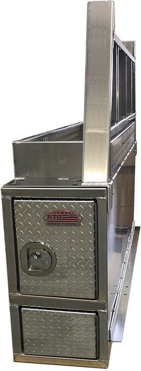 [A-HP52-268016S-T] A-HP52 - 26"H x 80"D x 16"W - Aluminum HD Hotshot Cross-Pack Box with Frame Mounts, 64 Gal Tank, DT-T-Handle Locks, Two Side Open Doors, One 52" Shelf, Expanded Rack with Diamond TP Finish Single Doors