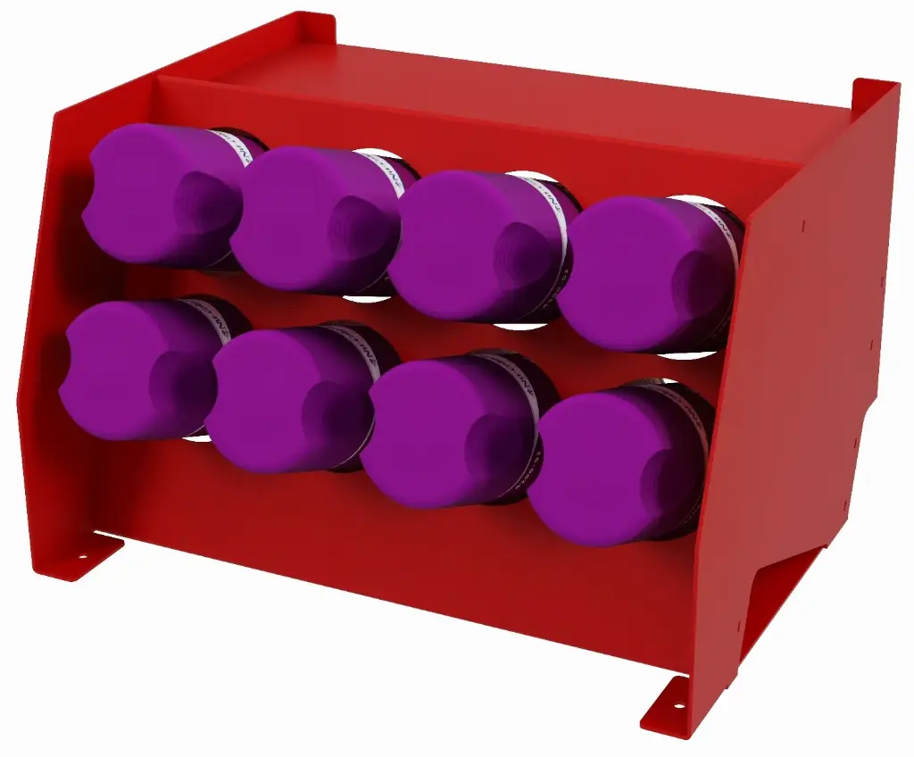 [S-CO31-91114-R8] S-CO31 - 9"H x 11"D x 14"W - Steel Pro-HD Can Organizer, 2 Levels - 8 Cans, with Side Handles, Powder Coated Red Finish.