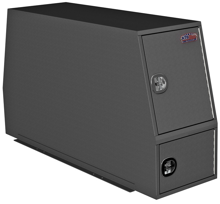 [S-CP44-598524-BX] S-CP44 - 59"H x 85"D x 24"W - 14g Steel Super HD Truck Cross-Pack Box, Four Door Side Open Doors with Gas Springs & Two Shelves, with Six Hooks, Built in Frame & Mounting Rails, Powder Coated MX-Black