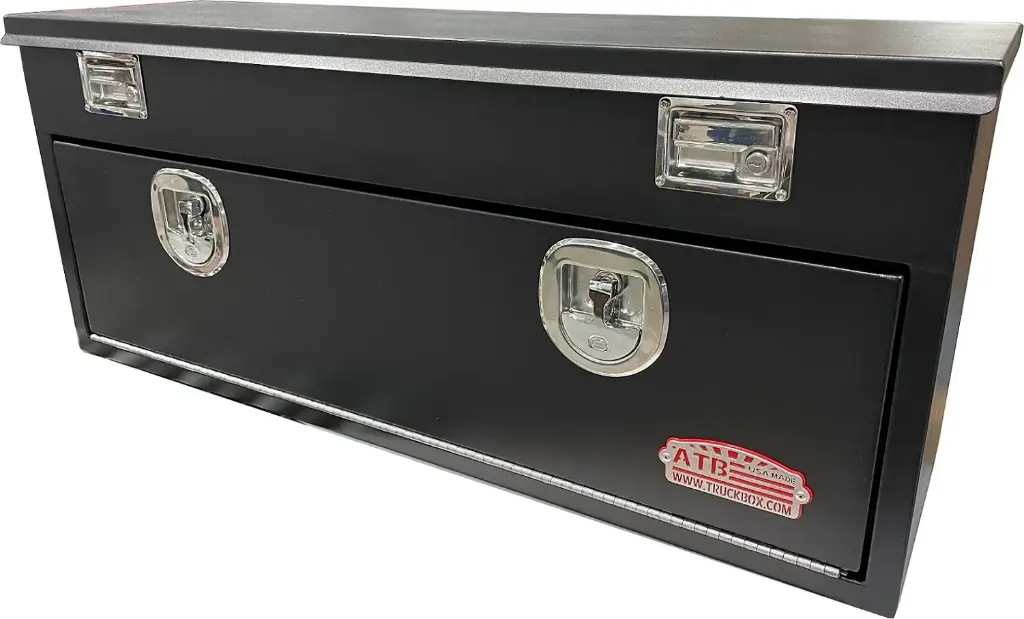 [S-TB41-201460SS-BX] S-TB41 - 20"H x 14"D x 60"W - Steel Top Bottom Utility Truck Toolbox, HD, Single Top Open Lid with Gas Springs, Single Drop Open Door, Lock & Powder Coated MX-Black Finish