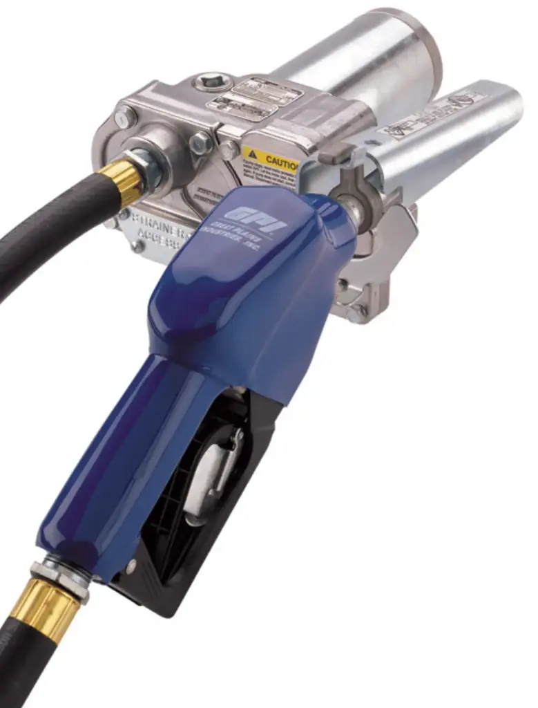 [TPG-18-12-AA] GPI 12V Fuel Transfer Pump M-180S-AU/Filler - 18 GPM - 1/4 HP - 2000 RPM - Automatic Nozzle & 12' Hose