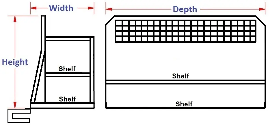A-PC61 - 45"H x 57"D x 32"W - Aluminum HD Pickup Back Seat Cargo Storage Shelf System for Ford Crew Cab 2019-2025 with 2 Shelves (Plain-W/FE Space) & Powder Coated MX-Black Body Only (copy)