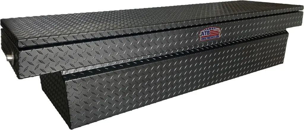 A-HC3 - Aluminum Pickup HD Crossover Saddle Toolbox, with Pro-Sliding Tray, Mounting Hardware, Single Top Open Lid and Push Button Lock.