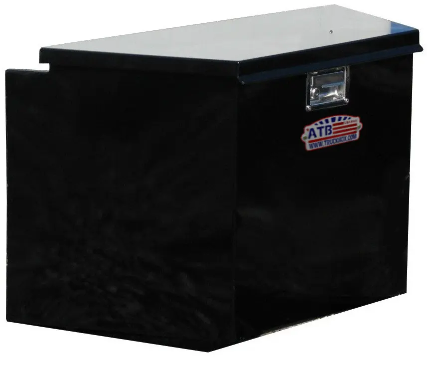 Steel Trailer A-Frame Box, Super HD 14g Steel Trailer Tongue Toolbox, Single Top Open Lid, with Gas Springs and Lift Handle Lock, Powder Coated MX-Black - S-AF41 Series.