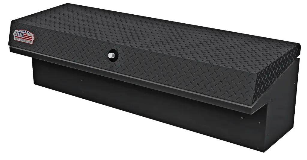 Aluminum Side Mount Tool Boxes (EZ Grab) Low Profile Medium & Full Size Powder Coated Smooth Body Diamond TP Single Top Open Lid Push-In Lock with Pro-Tray & M-Hardware - A-LS4 Series.